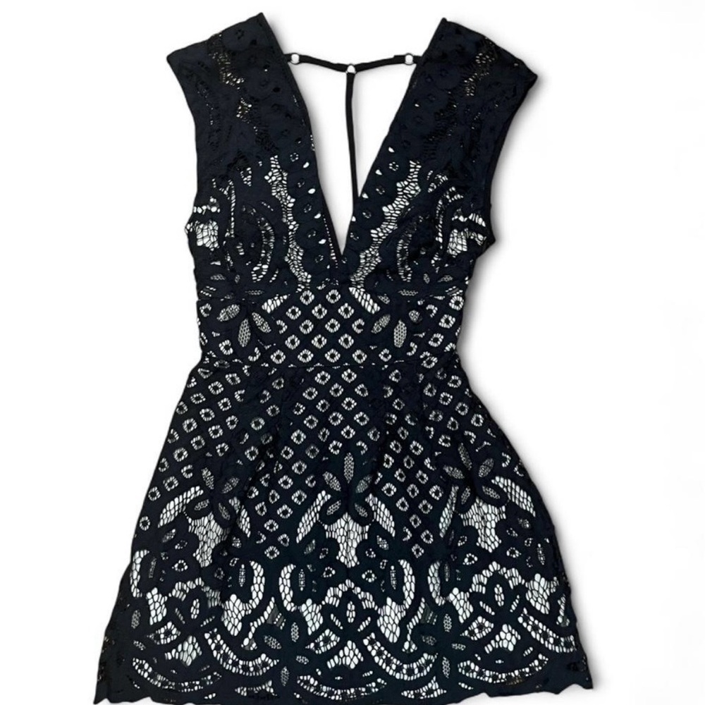 Free People One Million Lovers Black Lace Mini Dress